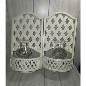 Vtg 1978 Burwood Wall Pocket/Candle Holders Lattice White Heritage Retro Read